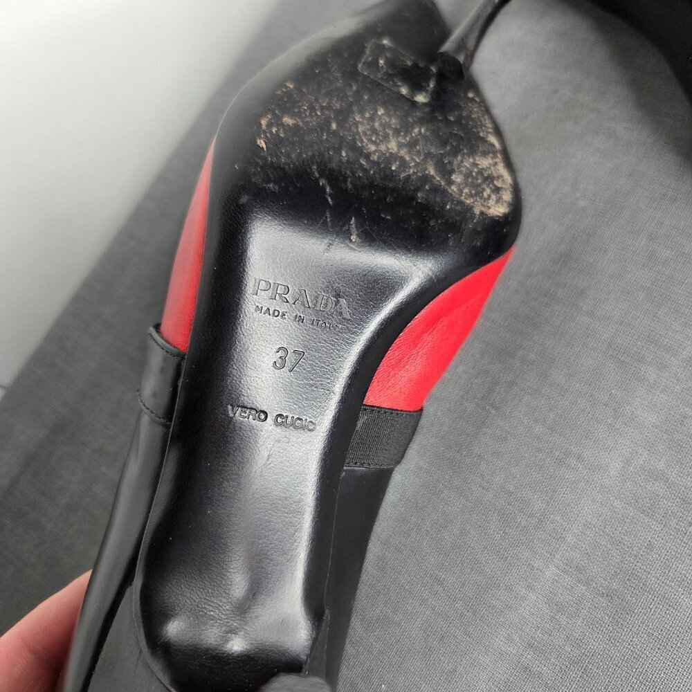 Prada Red & Black Two-Tone Leather Mary Jane Pumps EU 37 - Picture 6 of 9